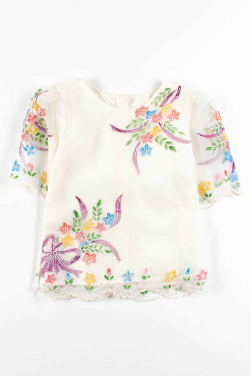 White Rainbow Floral Sheer Blouse