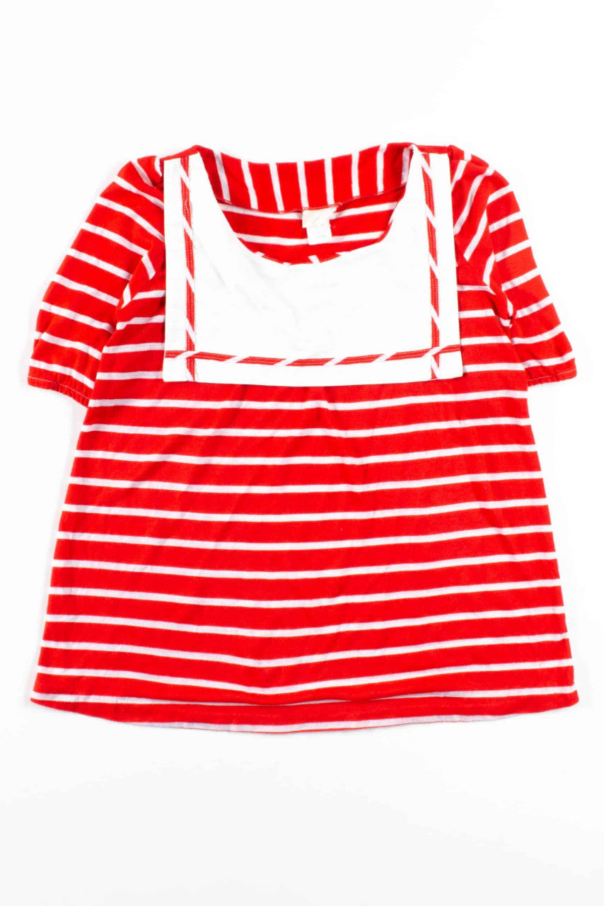 Vintage Red Striped Bib Collar Top