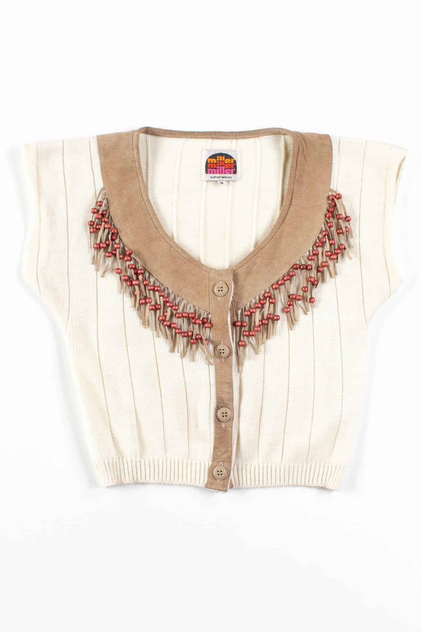 Beaded Knit Button Up Top