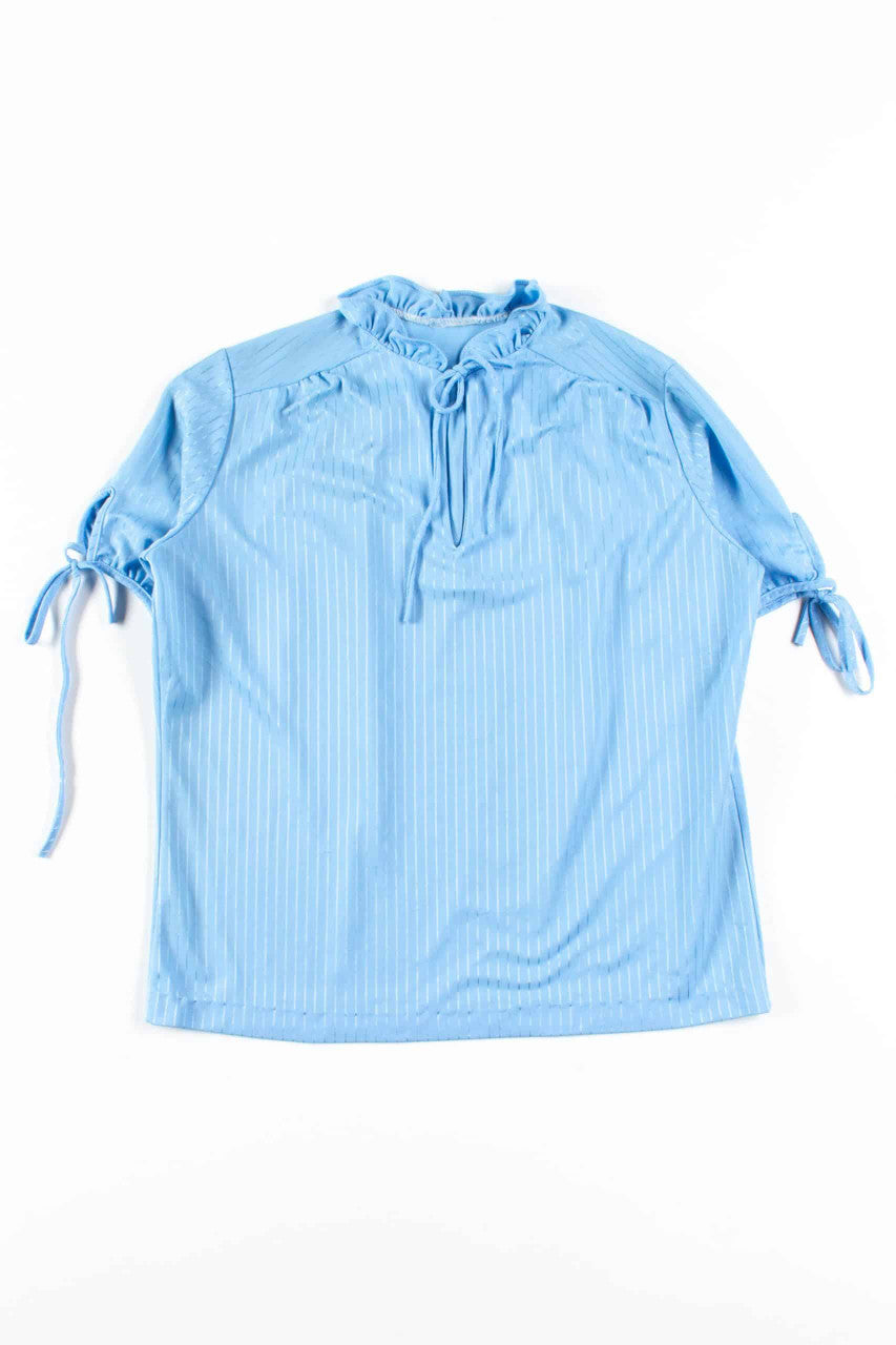 Blue Striped Lace Up Blouse