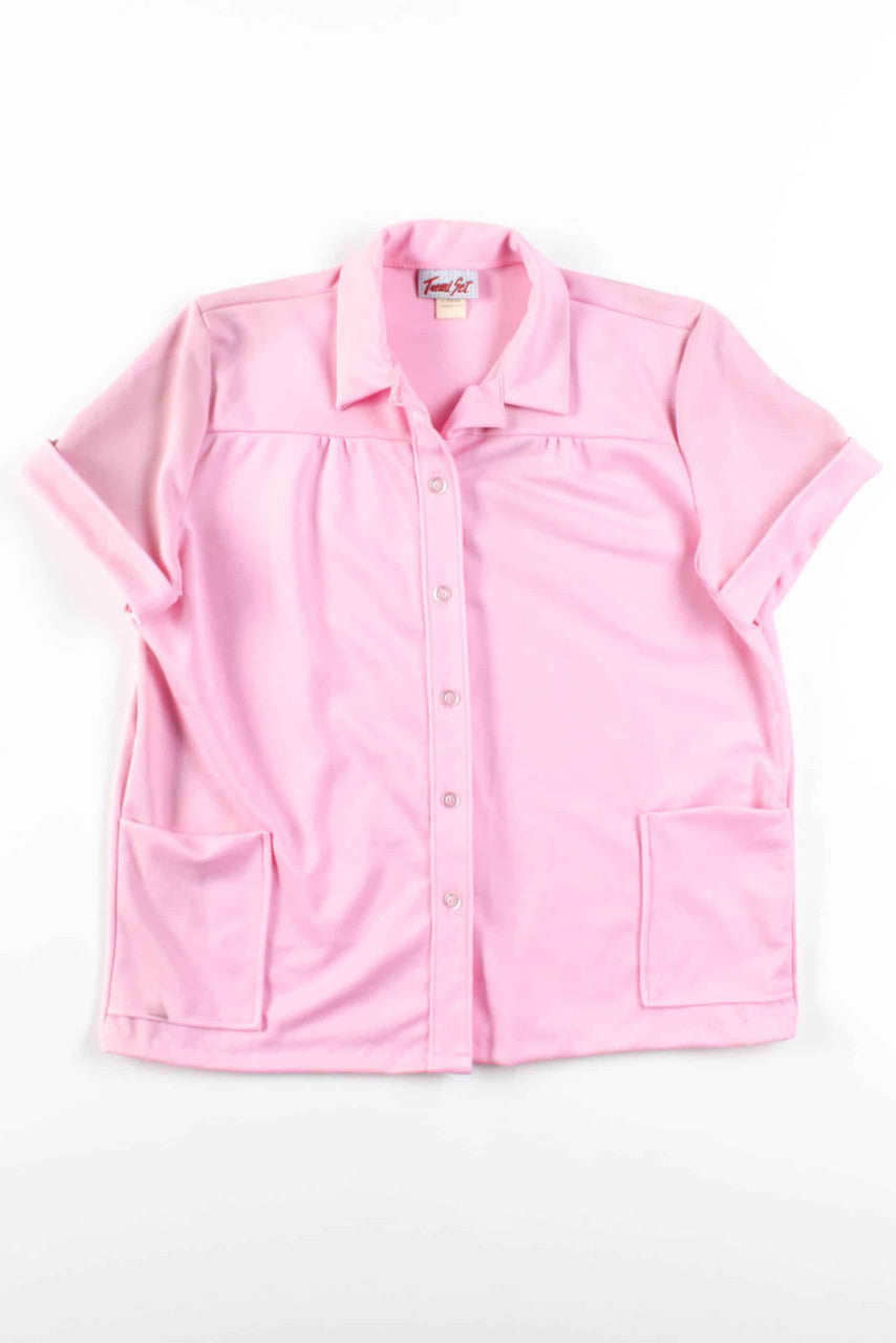 Pink Button Up Pocket Blouse