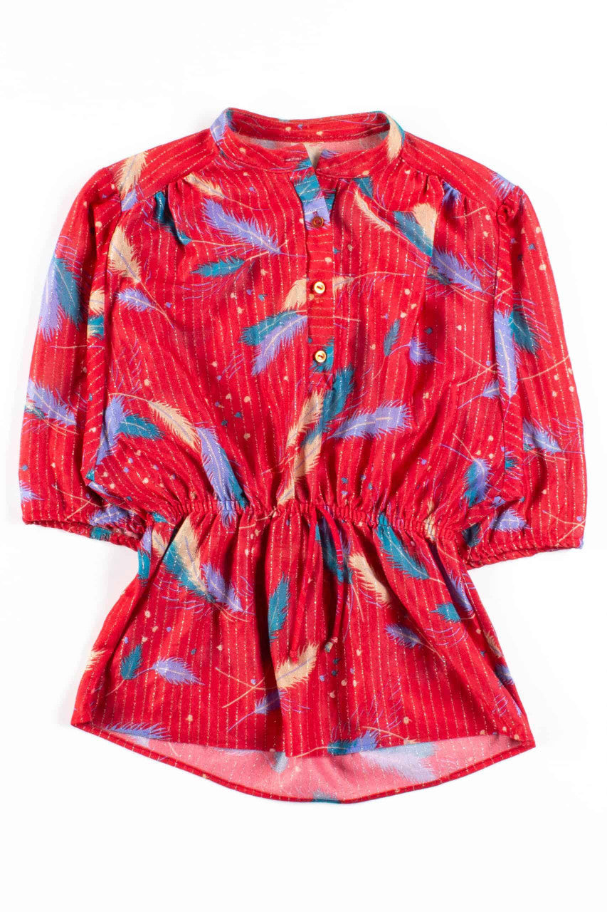 Red Feathers Sheer Peplum Top