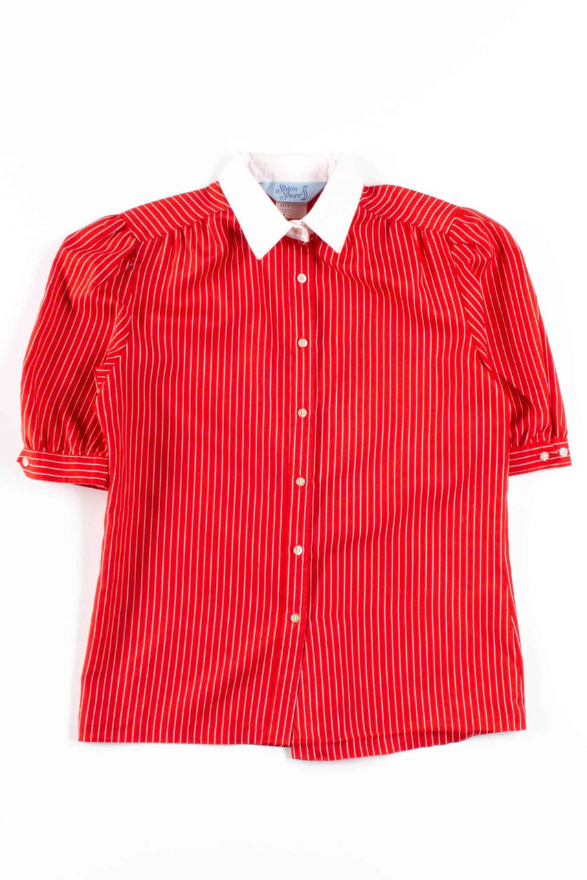 Red Pinstripe Button Up Blouse