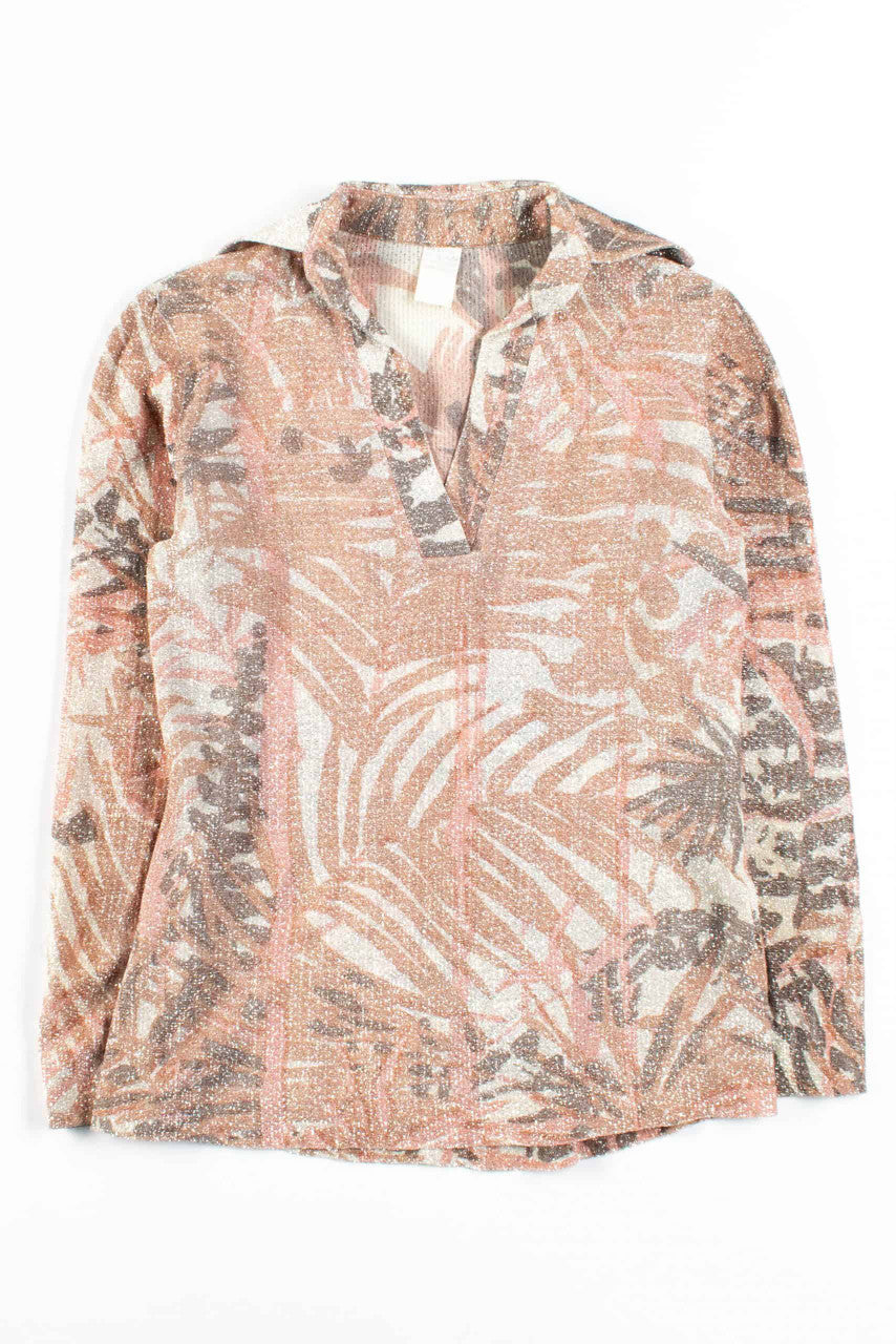 Tropical Leaves Sparkly Metallic Vintage Top