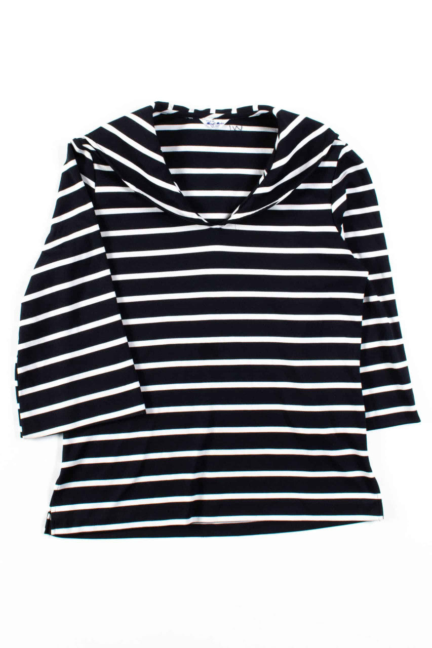 Black Striped Cape Collar Blouse