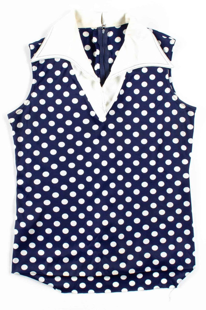 Navy Polka Dot Sleeveless Blouse
