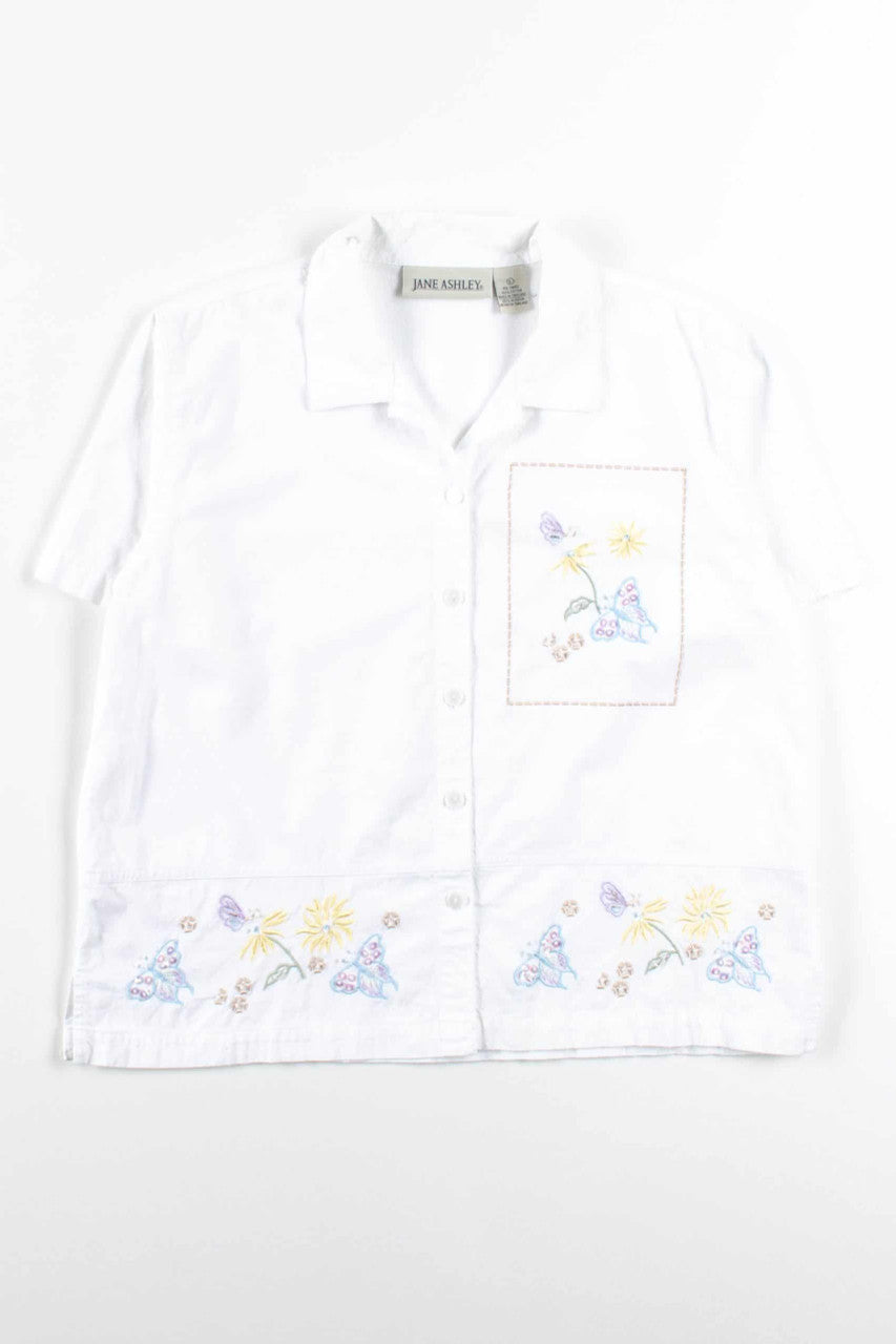 White Floral Button Up