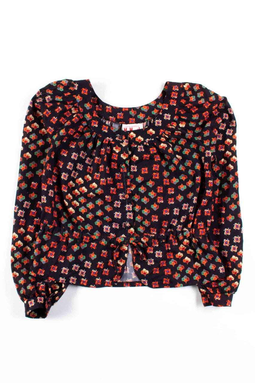 Black Floral Pattern Vintage Blouse