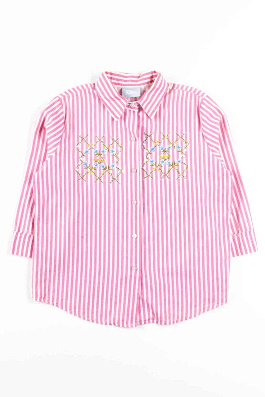 Pink Striped Floral Button Up