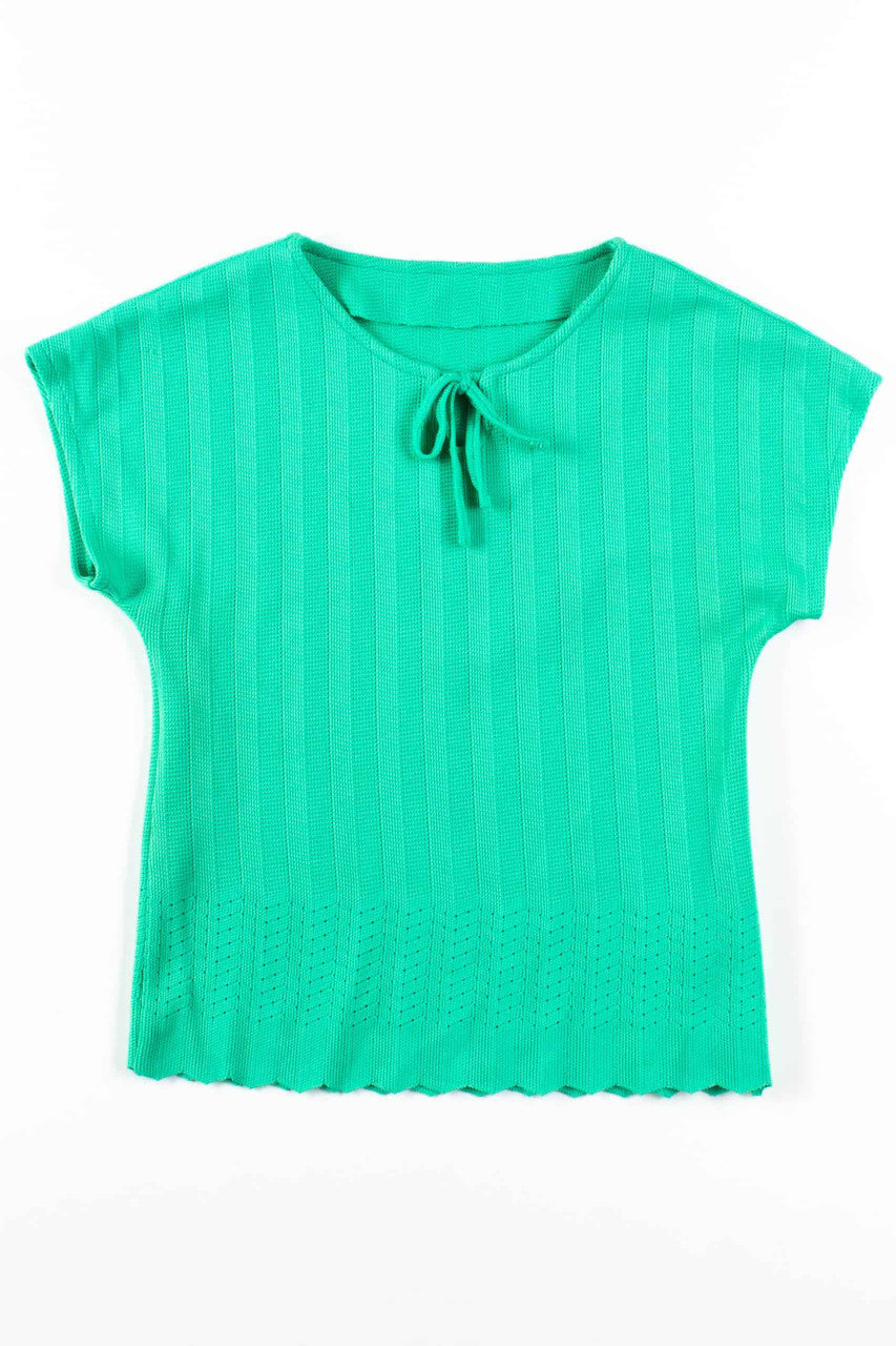 Green Short Sleeve Knit Blouse