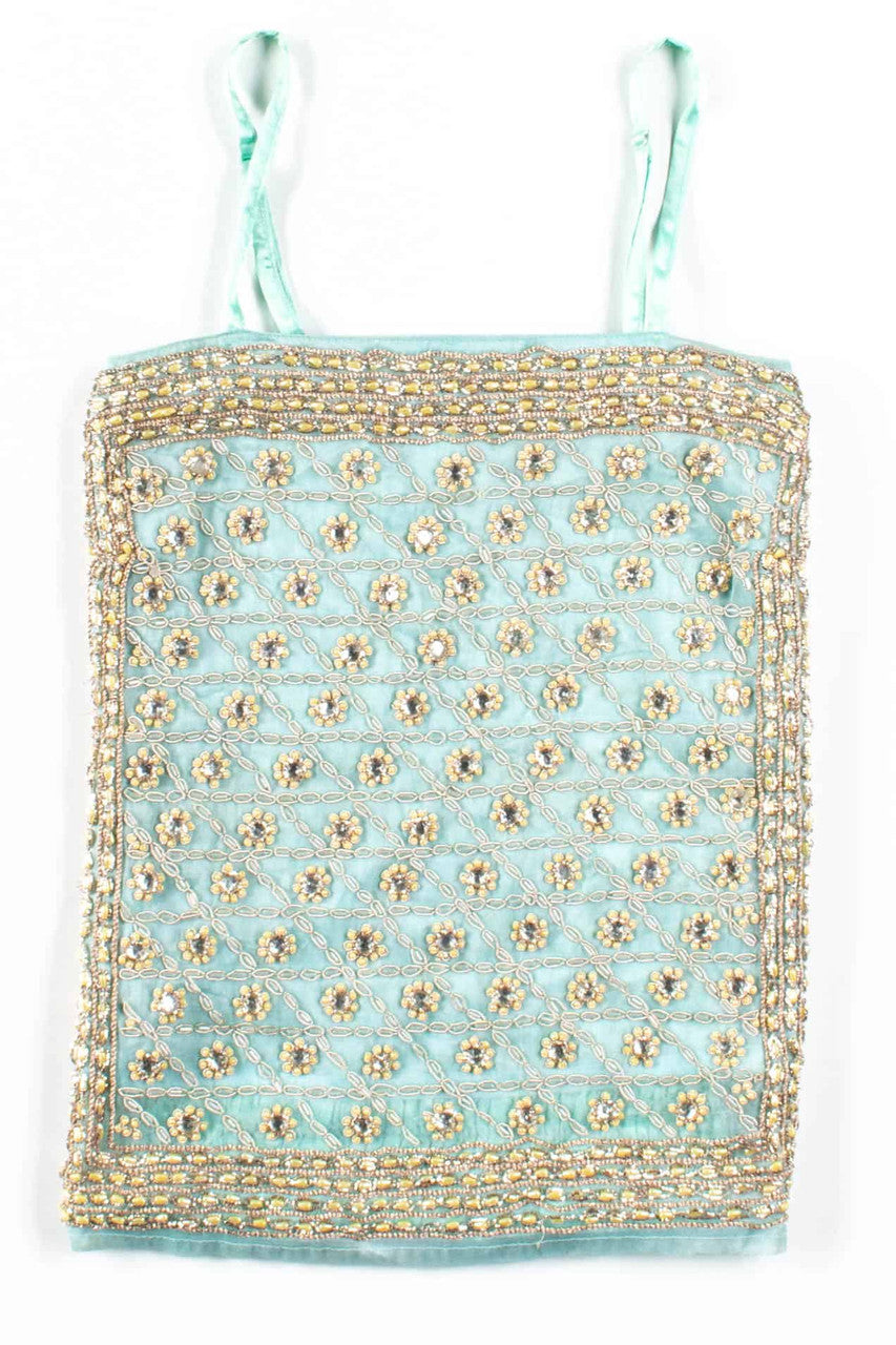 Mint Floral Beaded Top