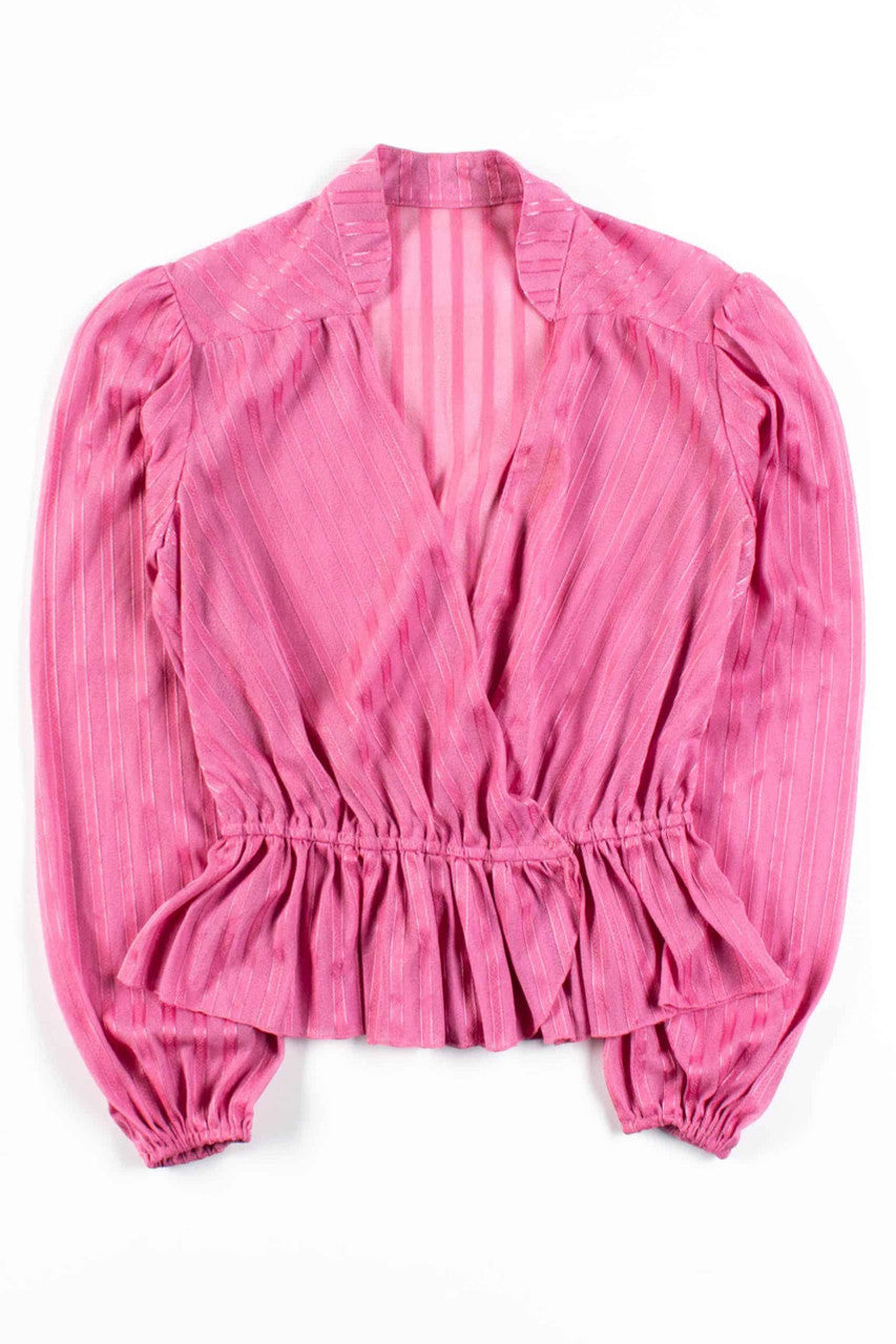 Sheer Pink Striped Wrap Blouse