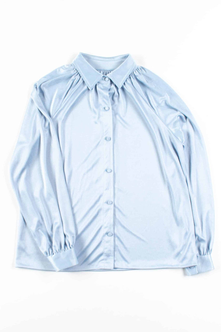 Shiny Blue Button Up Blouse
