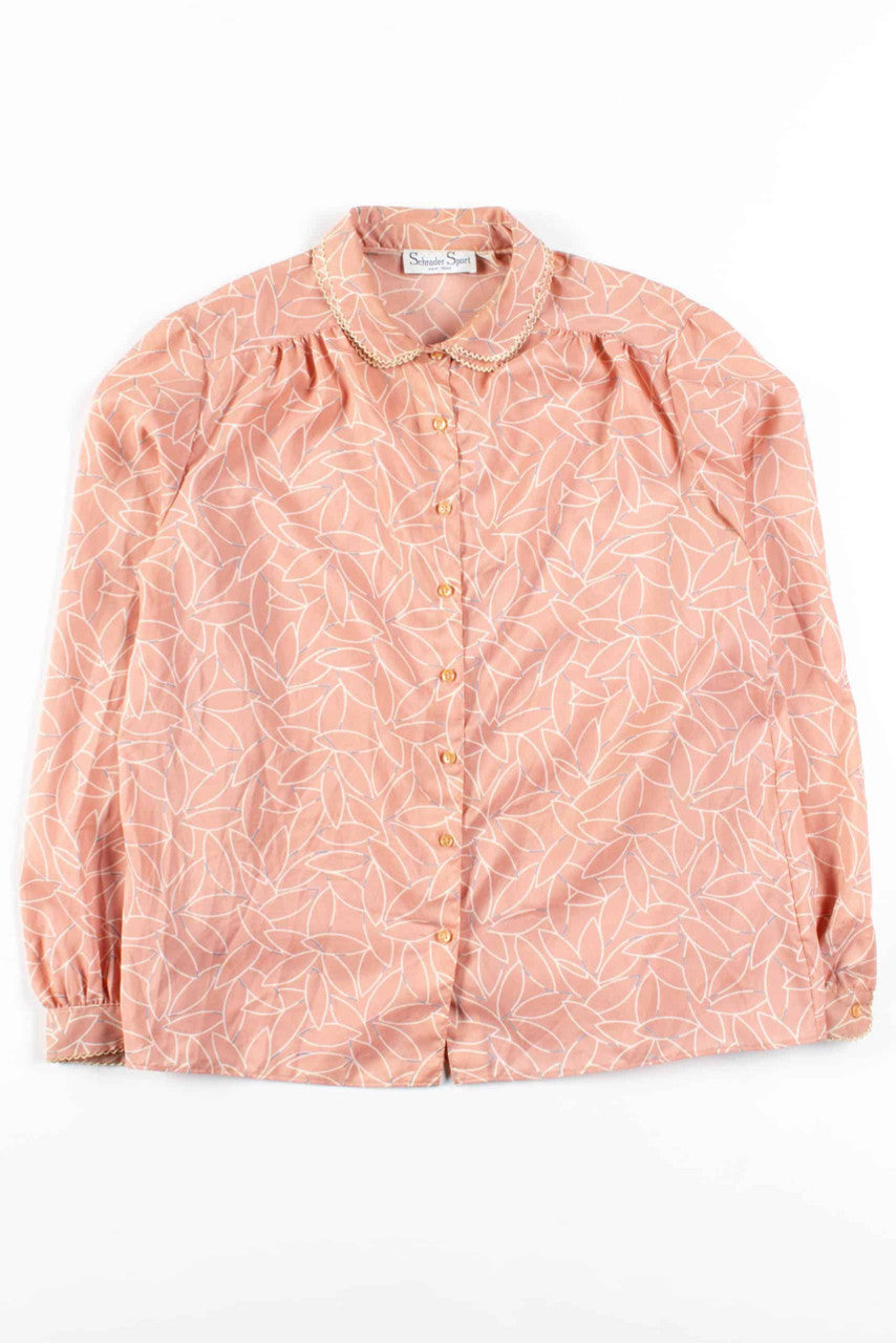 Pink Leaf Pattern Vintage Blouse