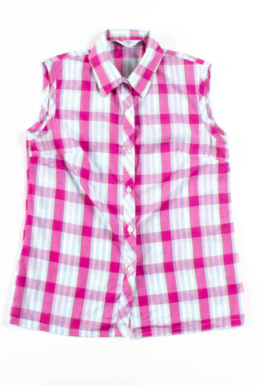 Pink Plaid Sleeveless Blouse