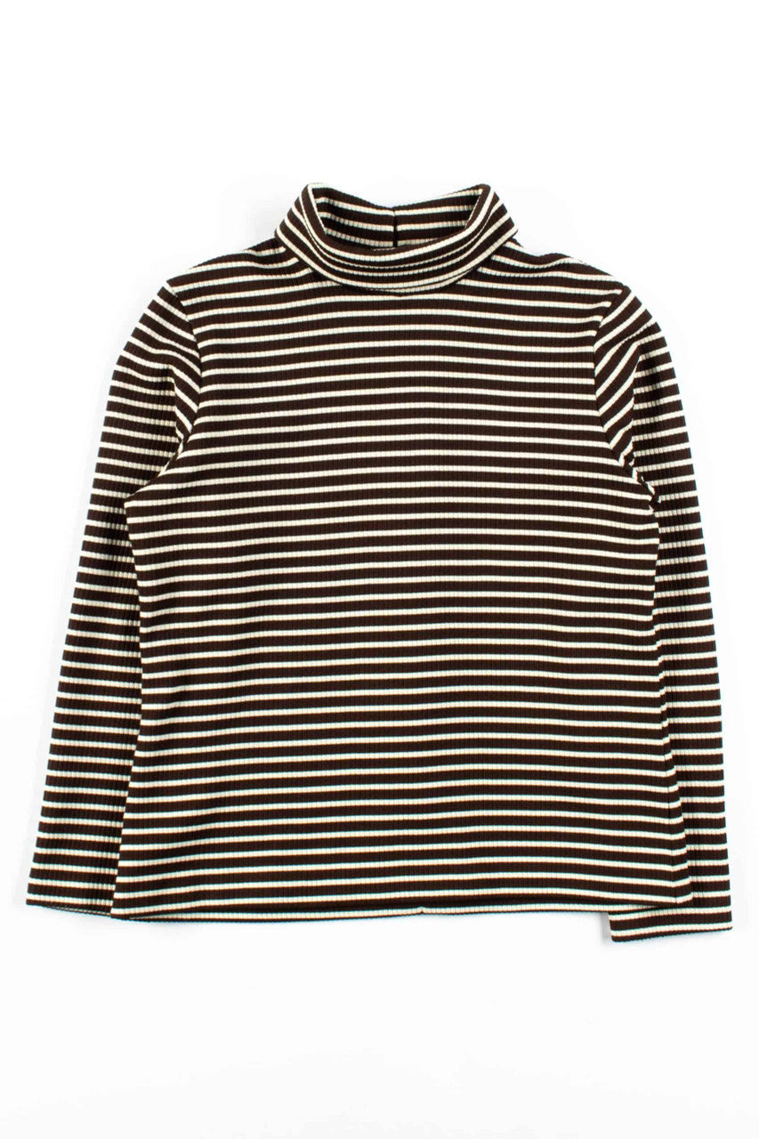Brown Striped Turtleneck Blouse