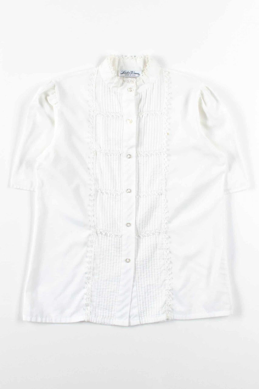 White Pleated Lace Blouse