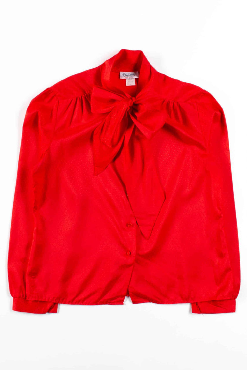 Red Dotted Bow Collar Blouse