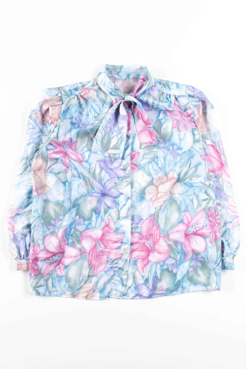 Pastel Floral Ascot Collar Blouse
