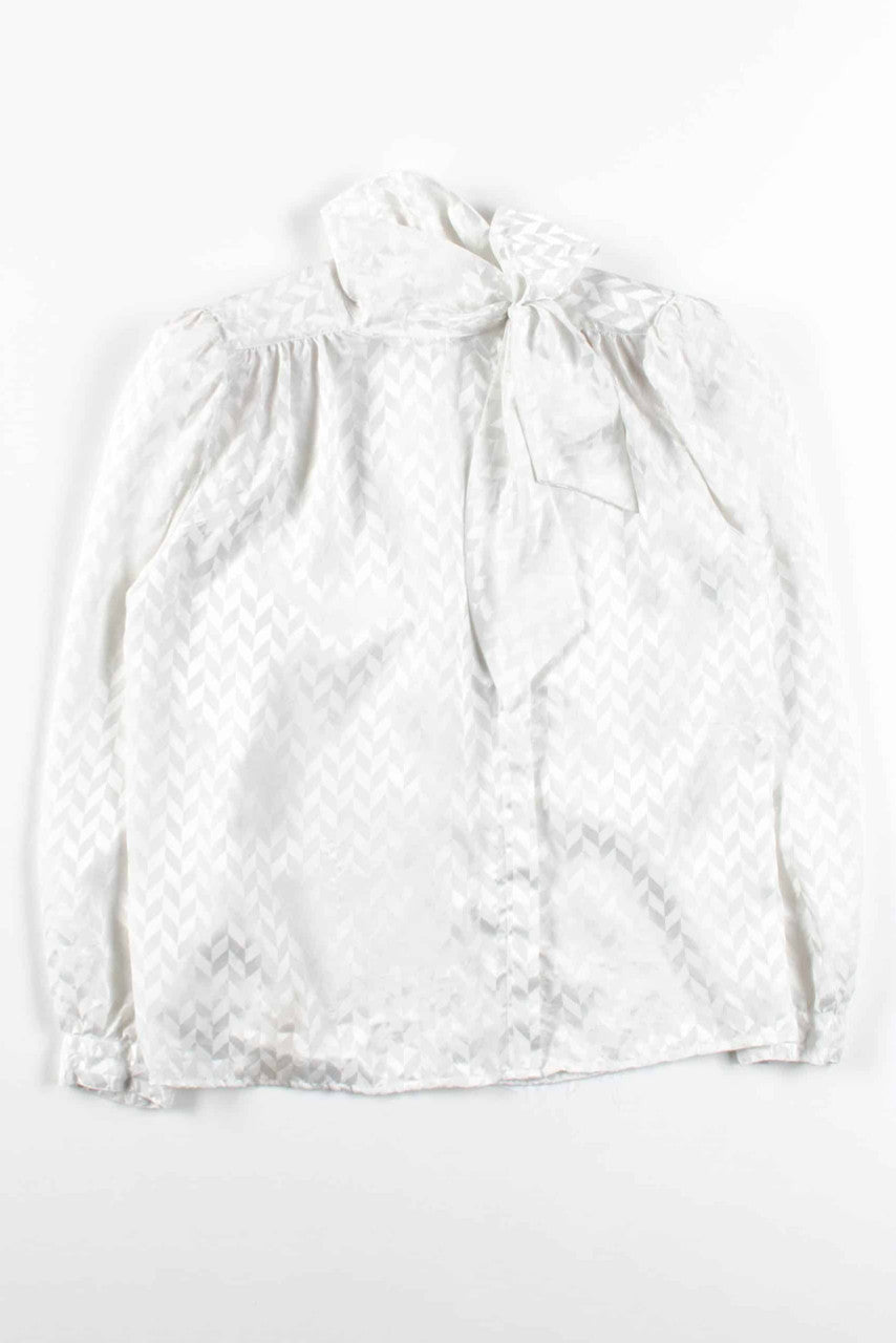 White Chevron Bow Neck Vintage Top