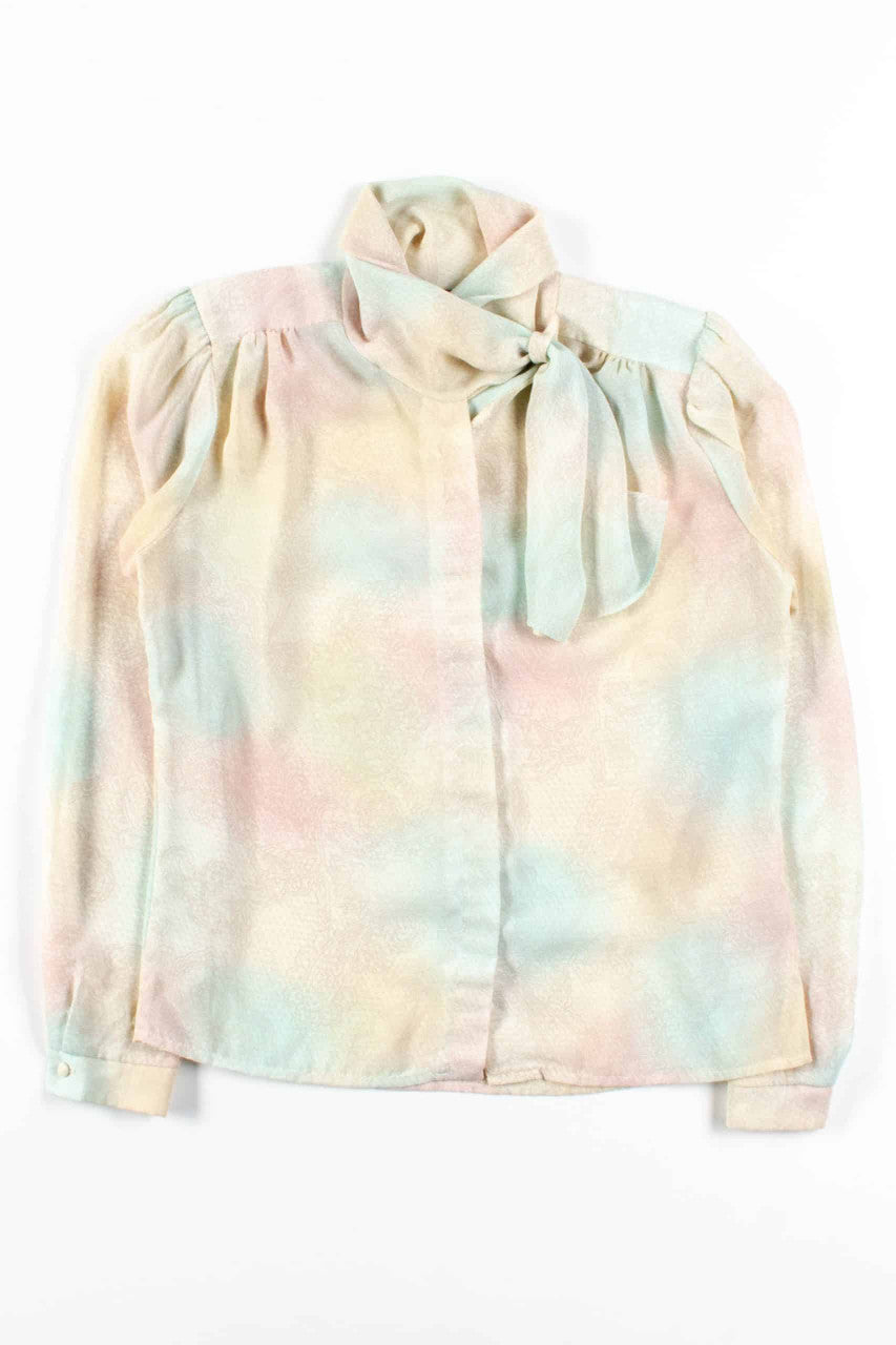 Pastel Paisley Wrap Collar Sheer Vintage Top