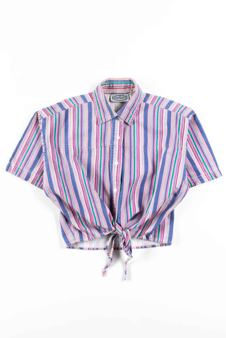 Pastel Striped Tie Waist Vintage Blouse