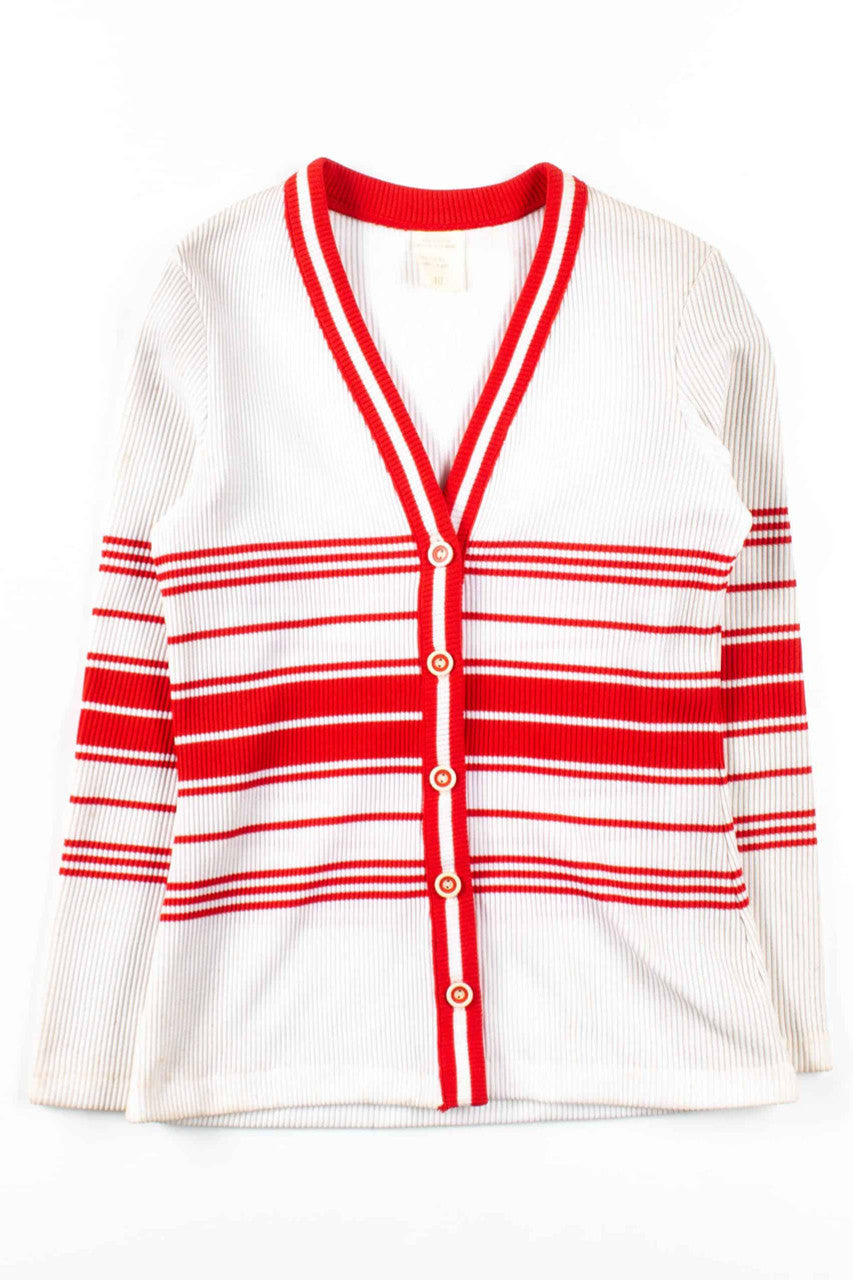 Red & White Ribbed Vintage Cardigan