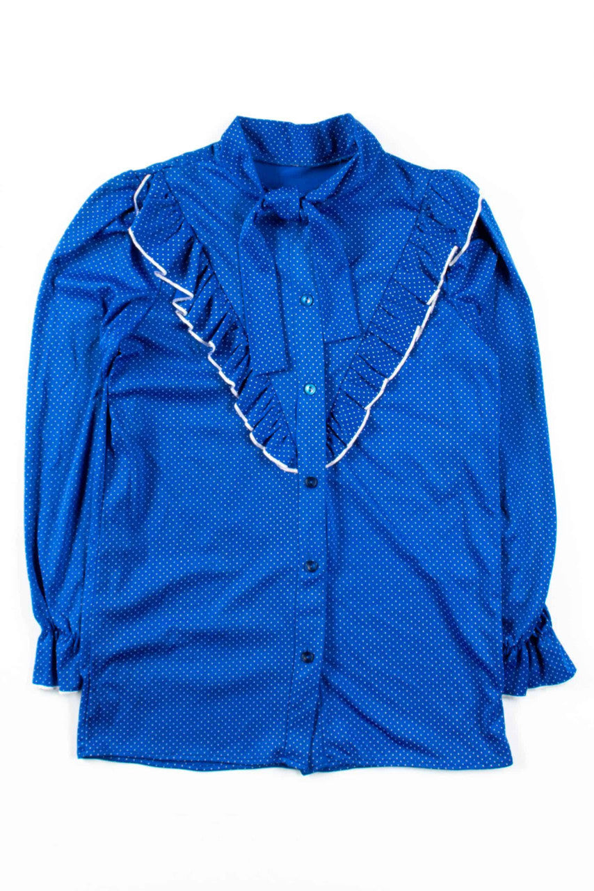 Blue Polka Dot Ruffled Blouse