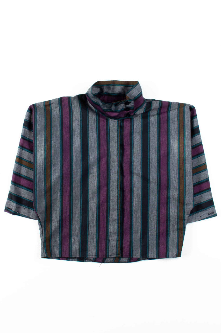 Pastel Striped Wrap Collar Blouse