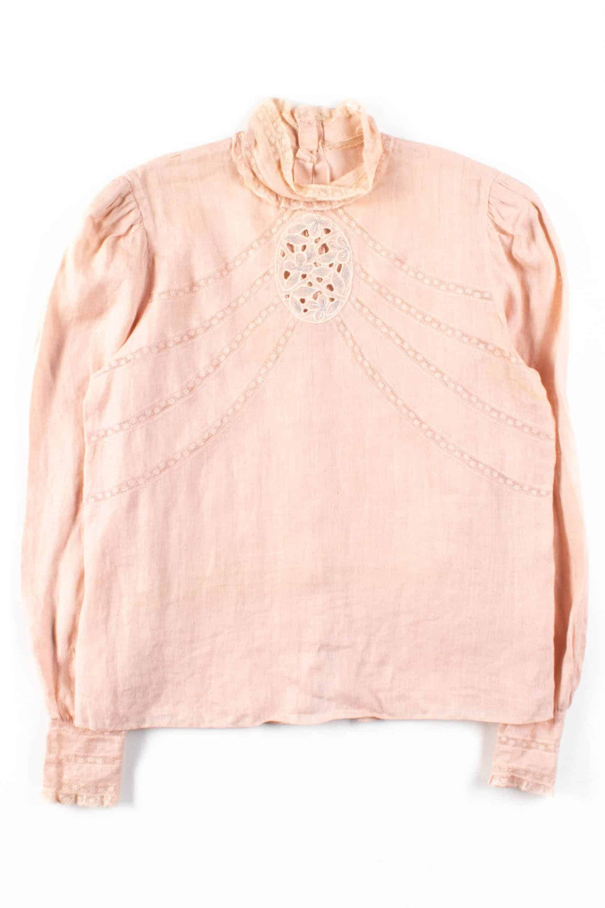 Pink Lace Linen Button Back Blouse