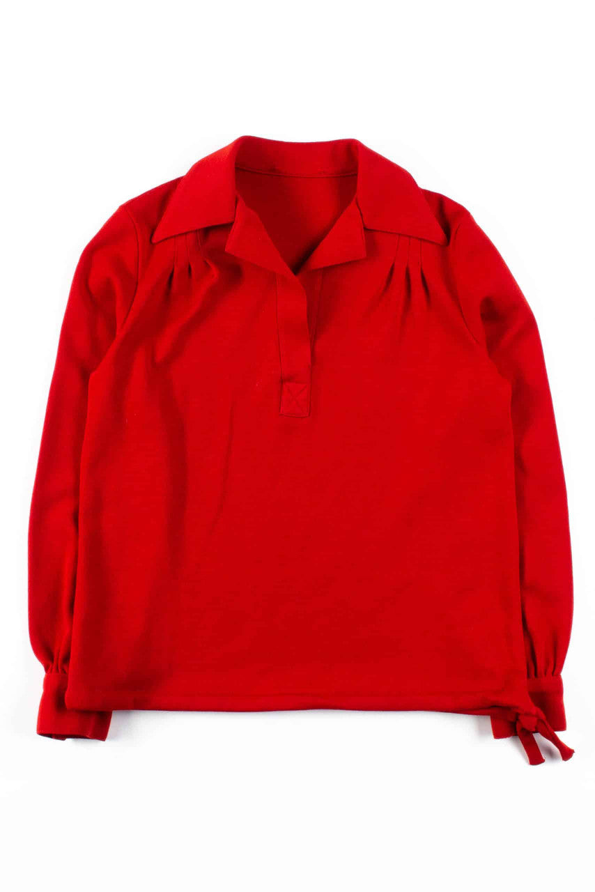 Red Collared V-Neck Blouse