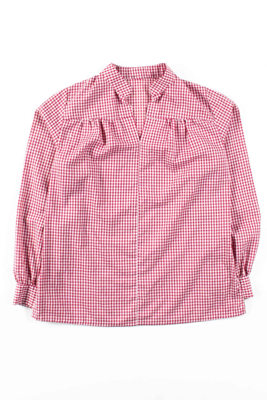 Red Gingham V-Neck Blouse