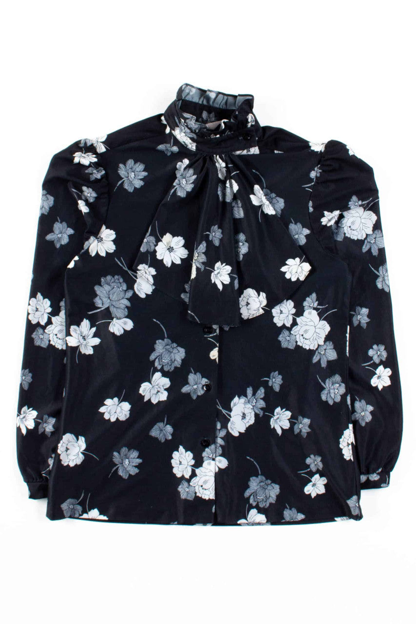 Black Floral Ruffle Trim Blouse