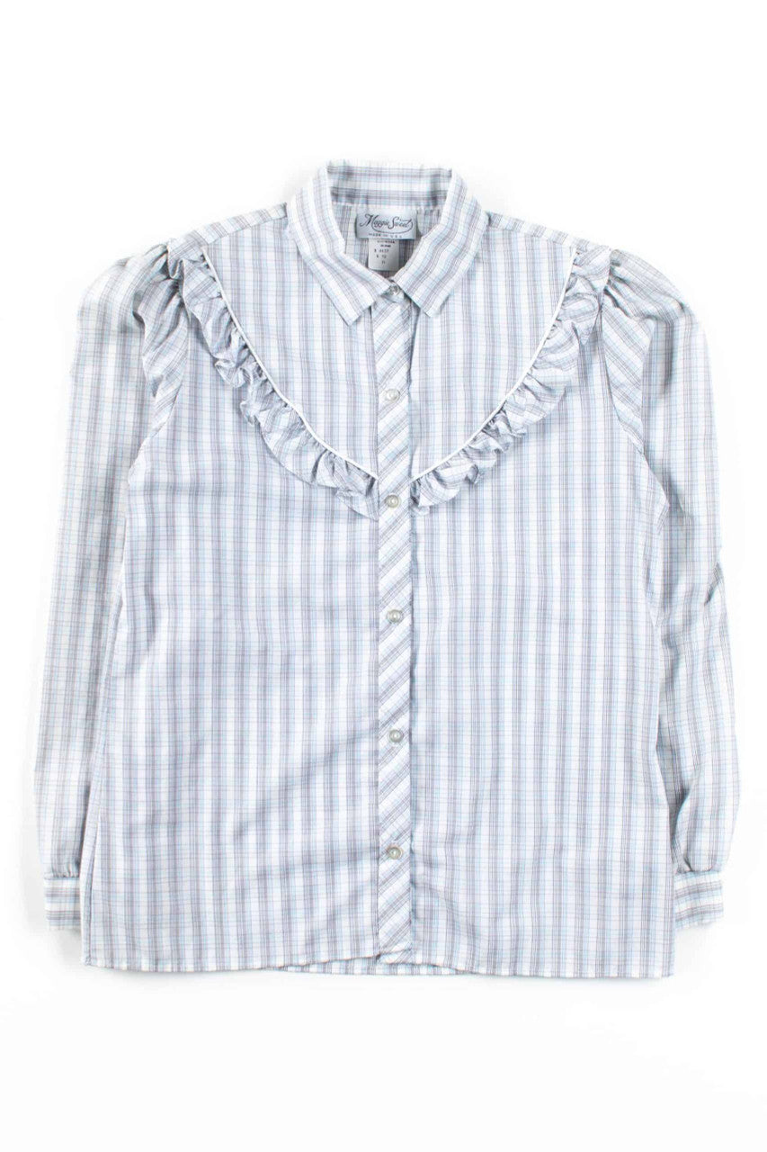 Plaid Ruched Shoulder Blouse