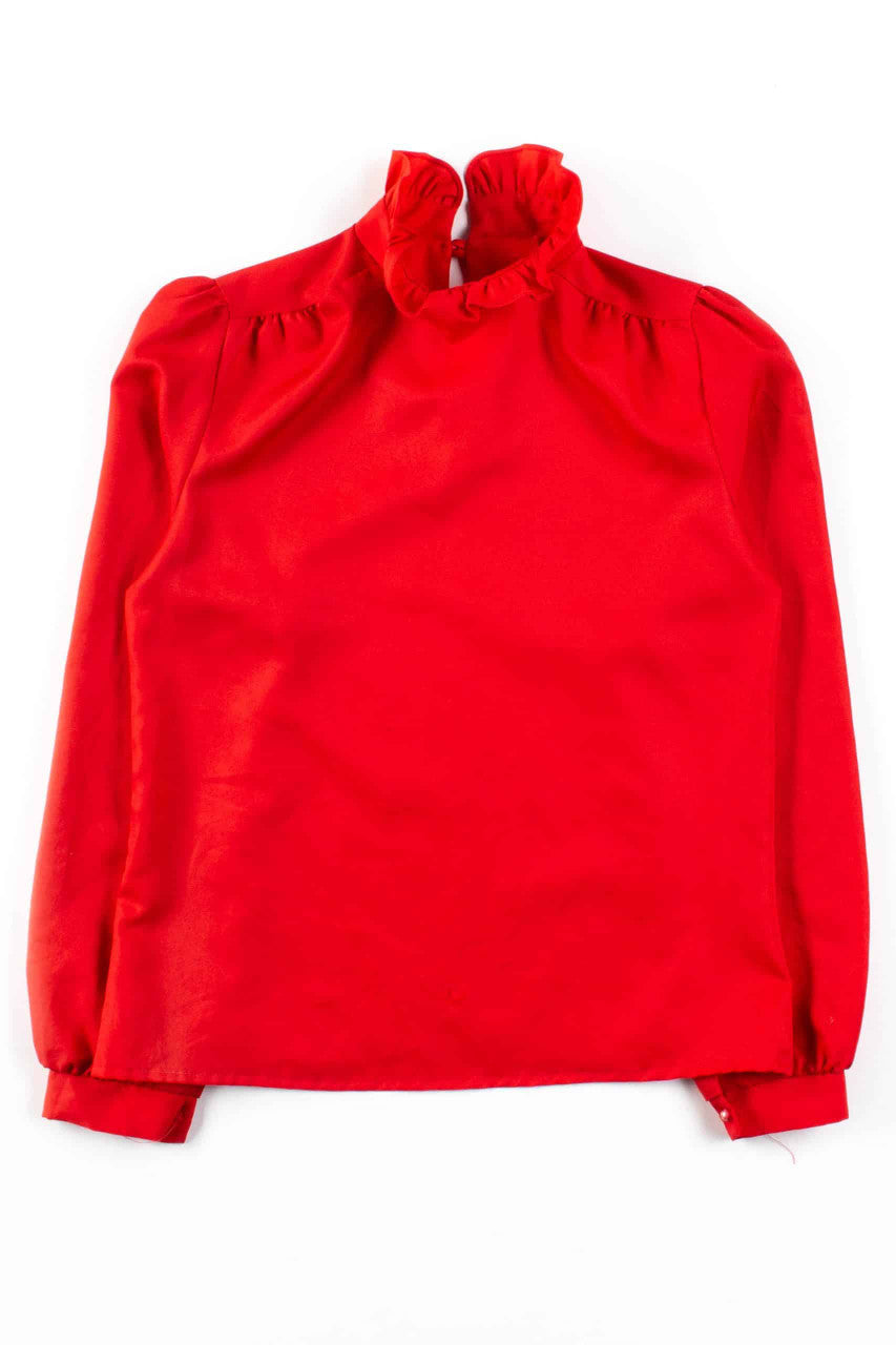 Red Ruffle Neck Blouse