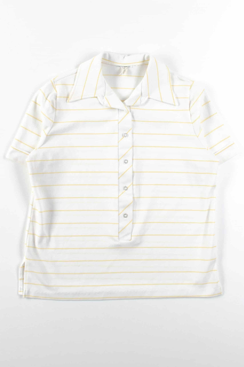 White & Yellow Striped Polo Blouse