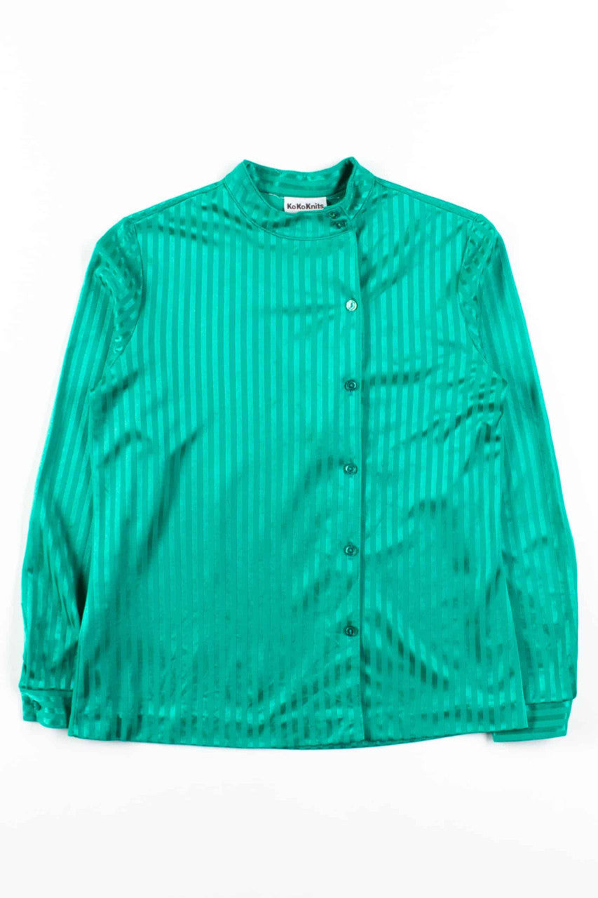 Teal Striped Offset Button Up Shirt