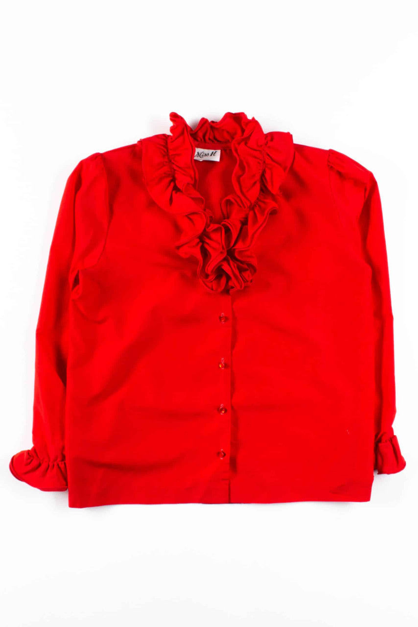 Red Ruffled Poet Blouse