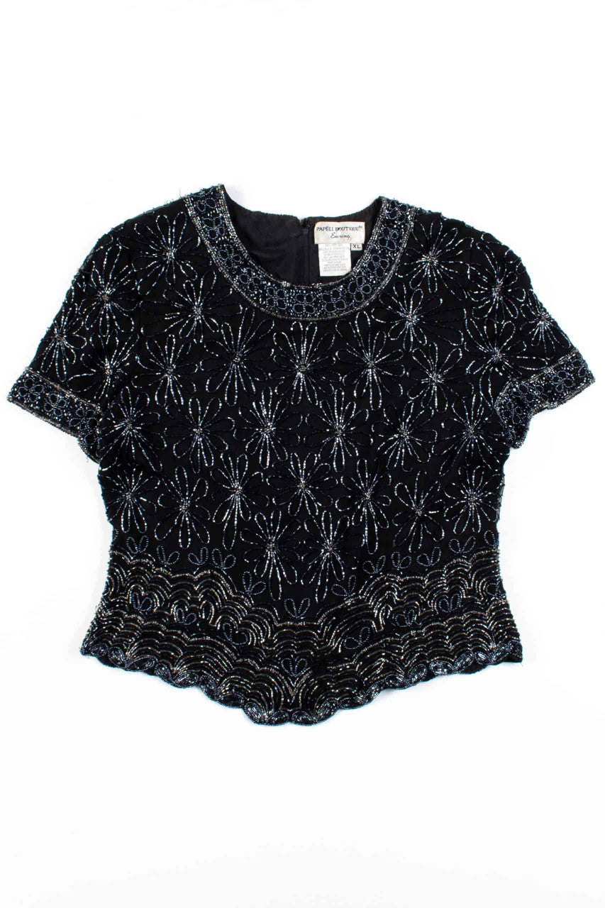Papell Boutique Floral Beaded Top