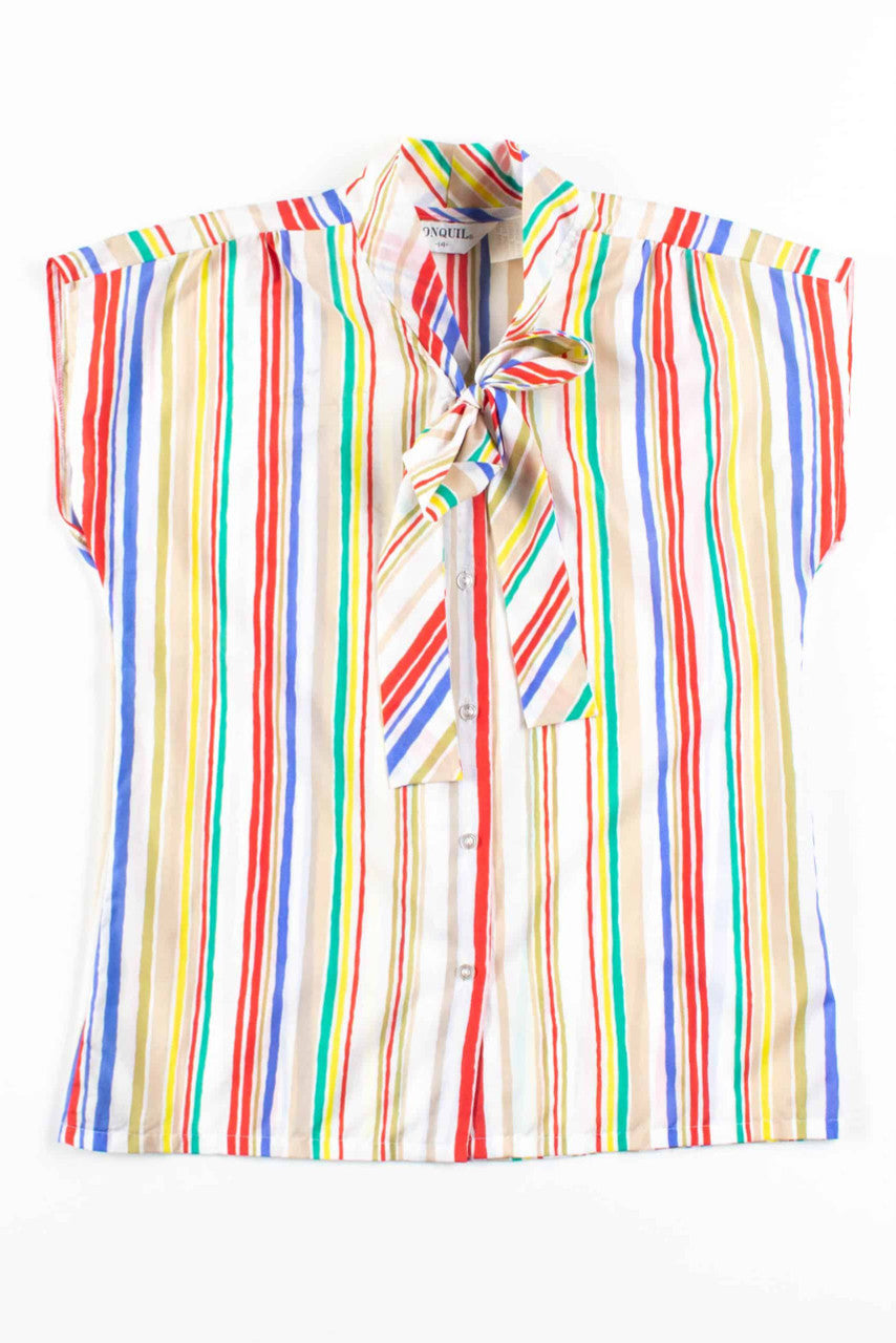 Multicolor Striped Bow Collar Blouse