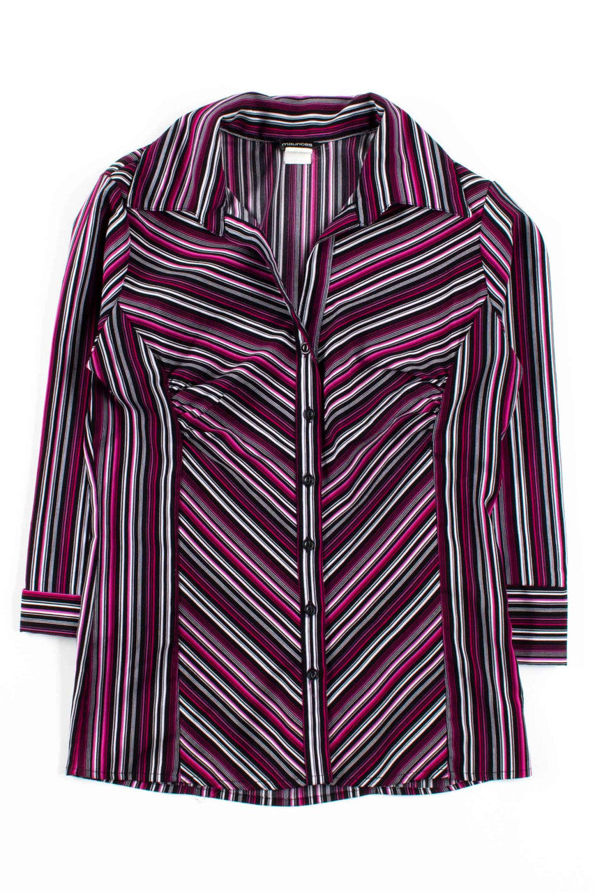 Purple Striped Button Up Blouse