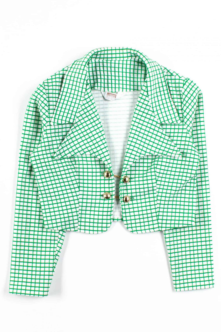 Vintage Green Grid Crop Jacket