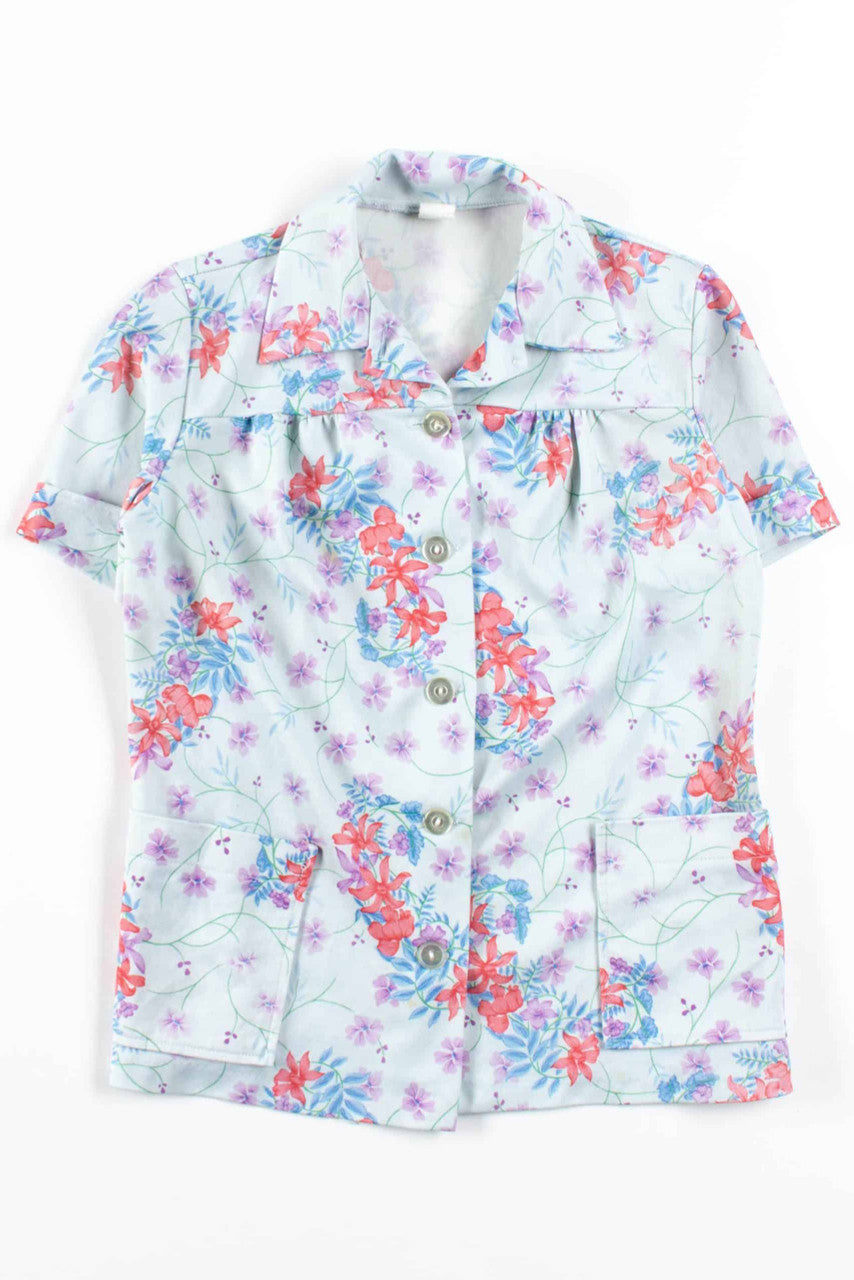 Light Blue Floral Button Up Blouse