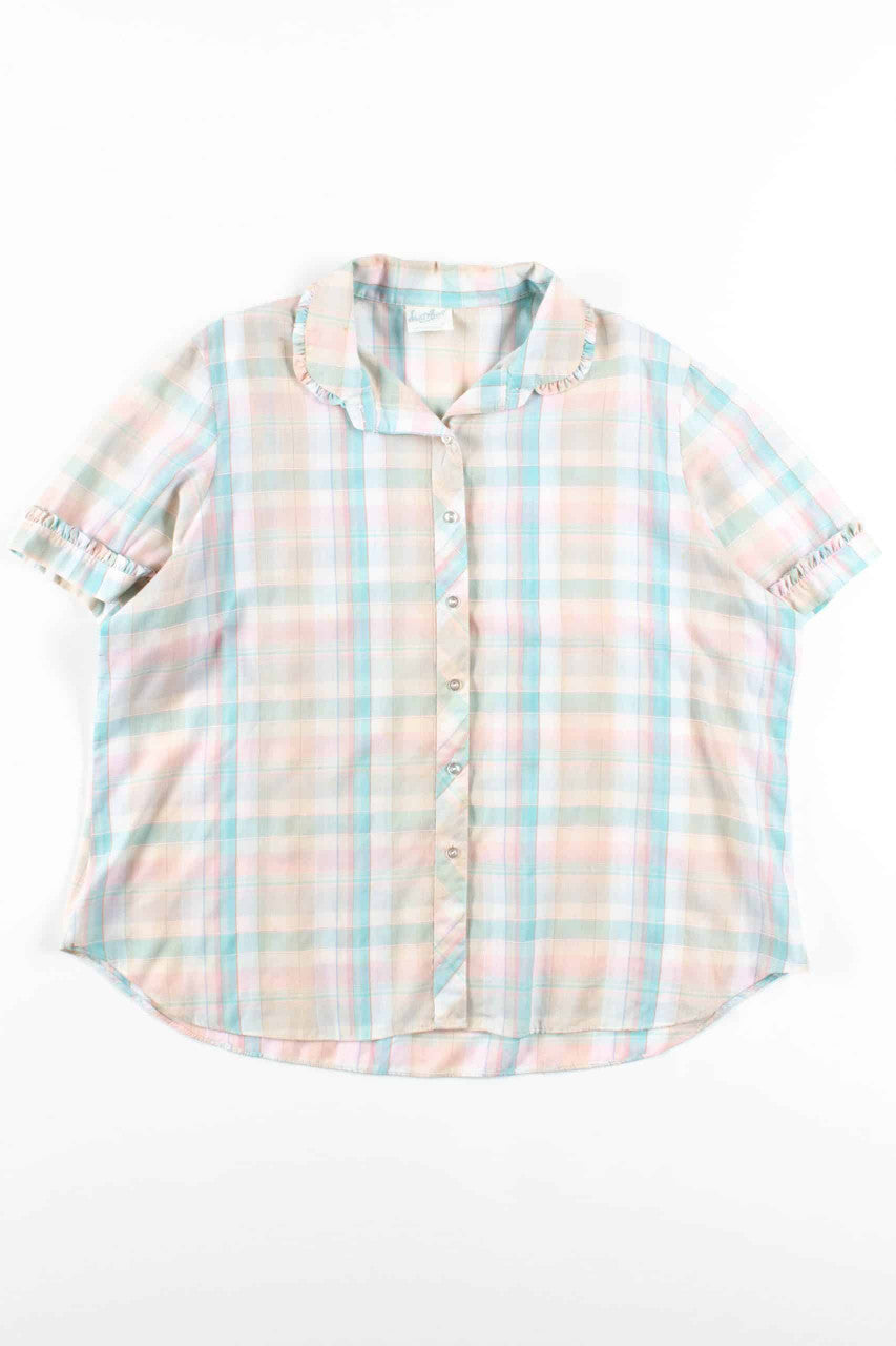 Pastel Plaid Button Up Blouse