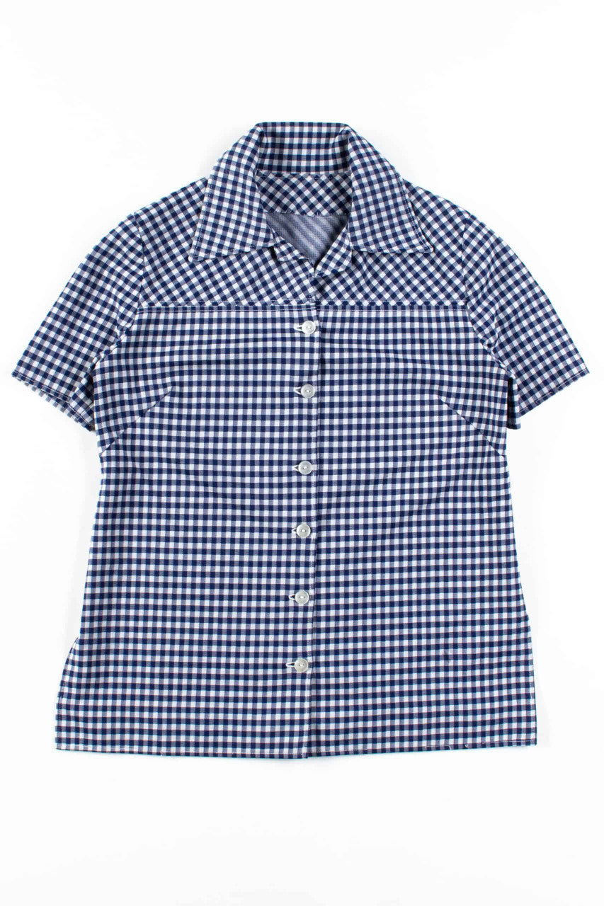 Navy Gingham Button Up Blouse