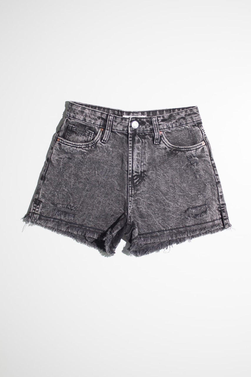 Black Washed High Rise Frayed Denim Shorts