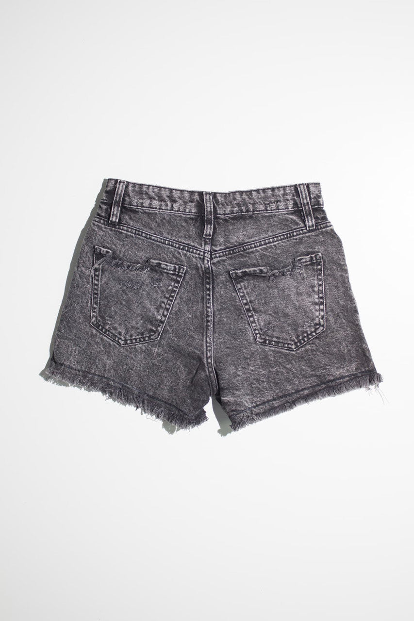 Black Washed High Rise Frayed Denim Shorts