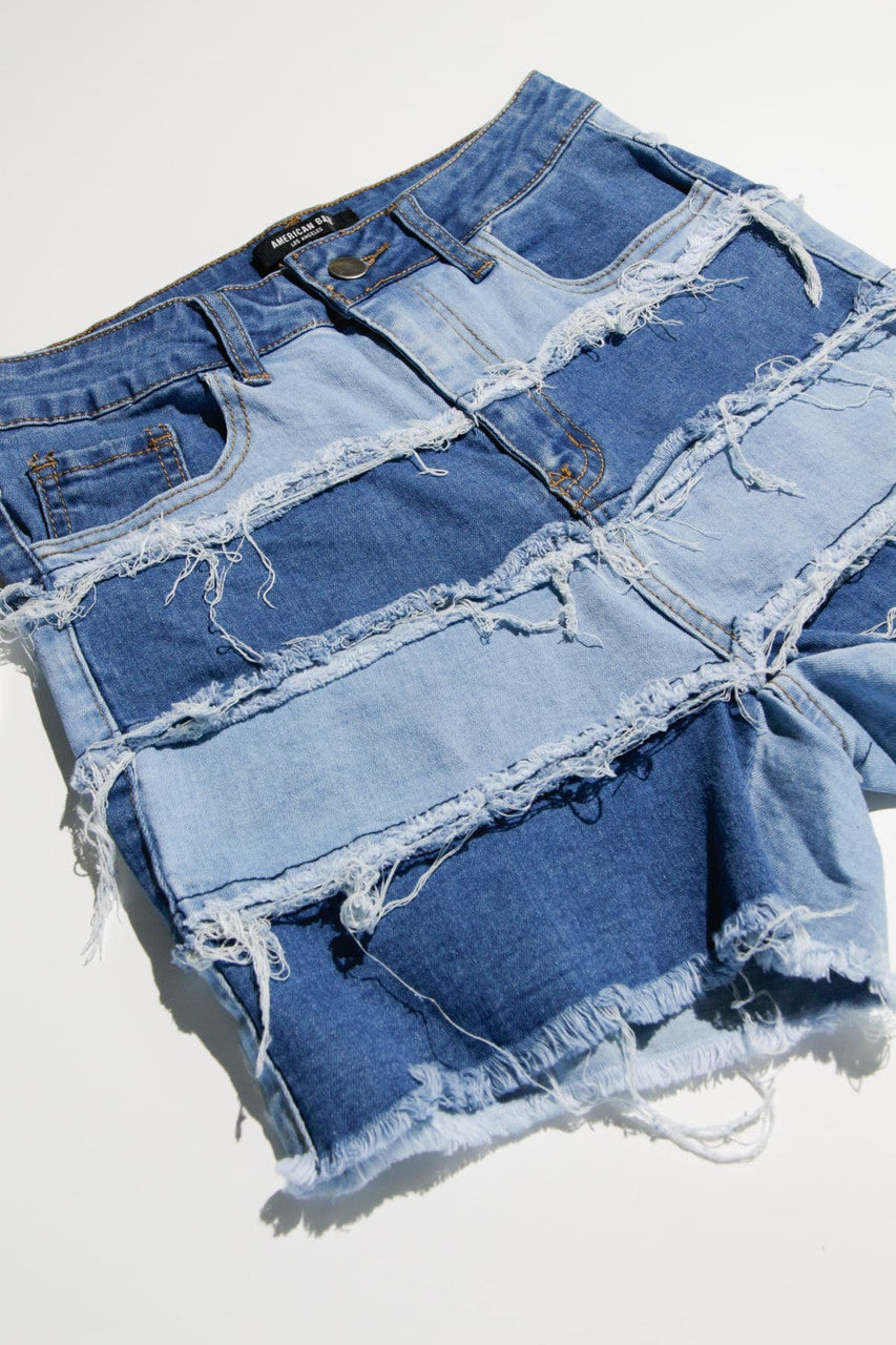 Patchwork Denim Shorts 1