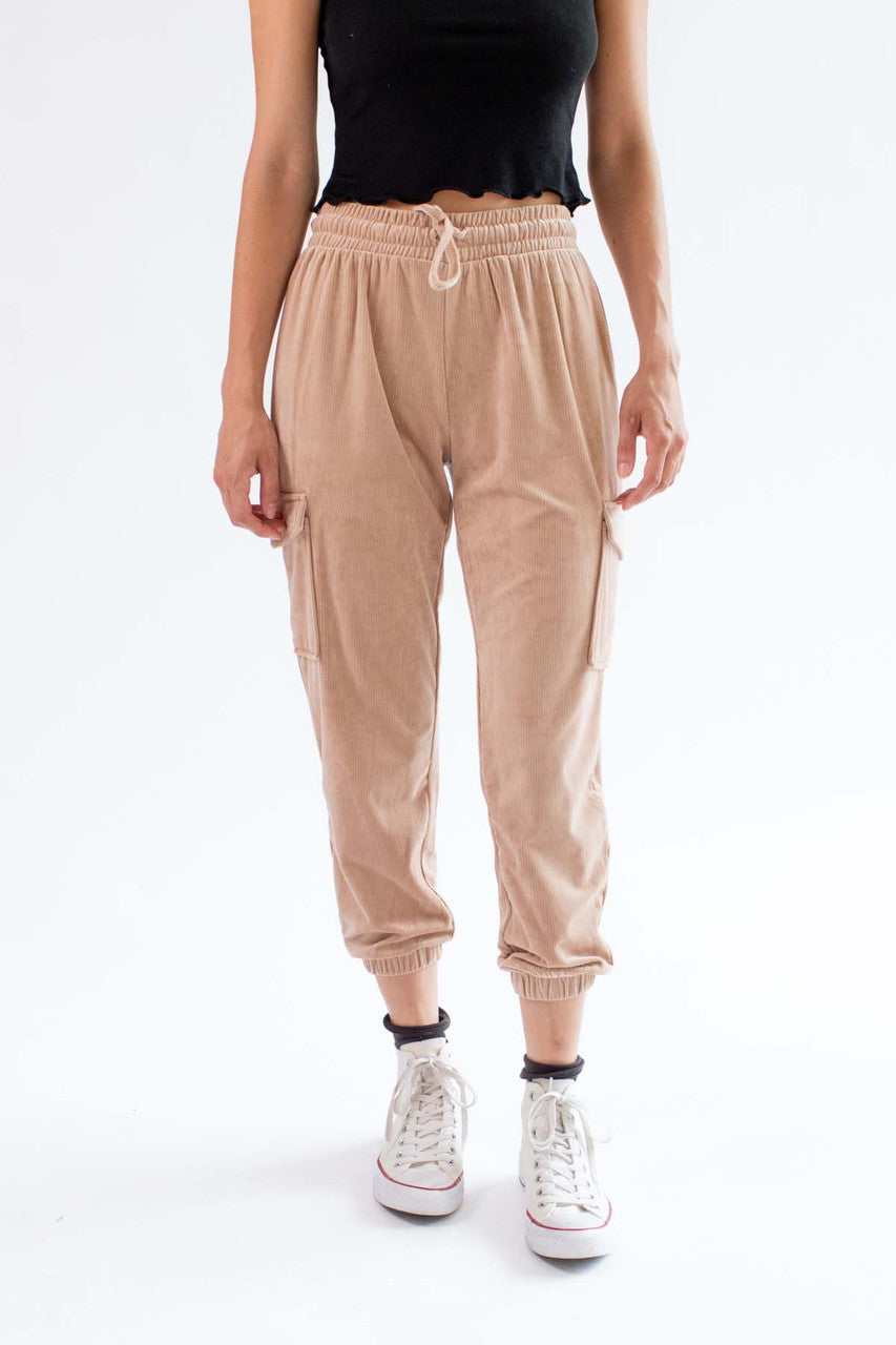Warm Taupe Corduroy Cargo Joggers