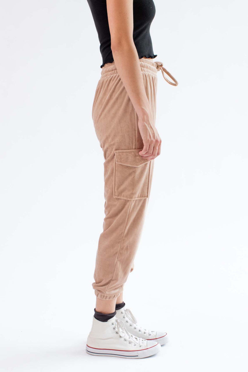 Warm Taupe Corduroy Cargo Joggers